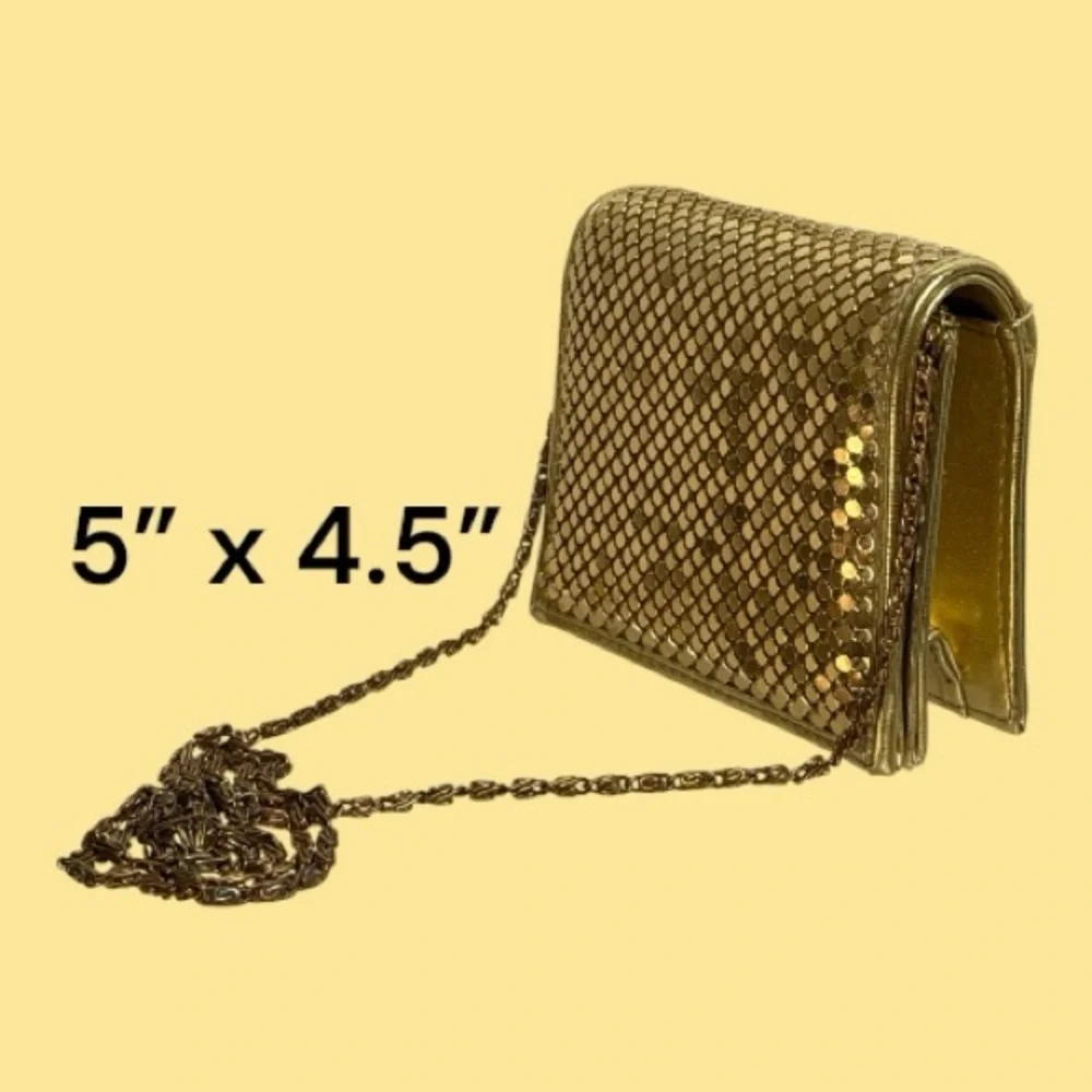 Gold Metallic Sparkle Square Clutch Bag with Shoulder Strap